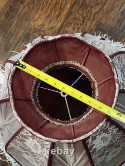Vintage Victorian Art Deco LARGE 23 HANDMADE Maroon White Lace Lamp Shade