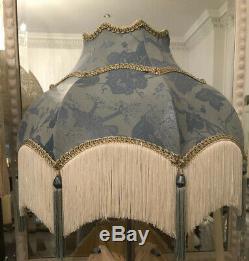 Vintage Victorian Downton Abbey Traditional Blue Silk Tassel Fringed Lampshade