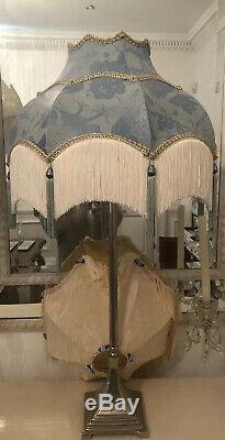 Vintage Victorian Downton Abbey Traditional Blue Silk Tassel Fringed Lampshade