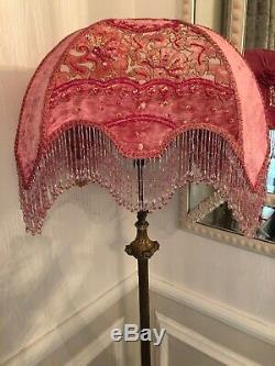 Vintage Victorian Downton Abbey Traditional Crushed Velvet Pink Bead lampshade