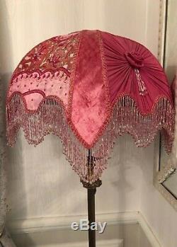 Vintage Victorian Downton Abbey Traditional Crushed Velvet Pink Bead lampshade