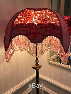 Vintage Victorian Downton Abbey Traditional Crushed Velvet Pink Bead lampshade