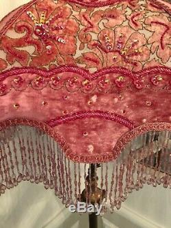 Vintage Victorian Downton Abbey Traditional Crushed Velvet Pink Bead lampshade