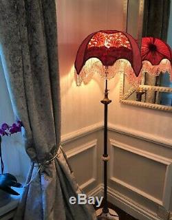 Vintage Victorian Downton Abbey Traditional Crushed Velvet Pink Bead lampshade