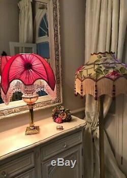 Vintage Victorian Downton Abbey Traditional Crushed Velvet Pink Bead lampshade