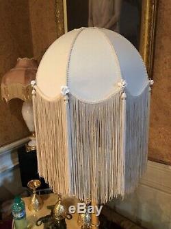 Vintage Victorian Downton Abbey Traditional Deco Ivory Long Fringed Lampshade X2