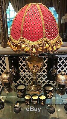 Vintage Victorian Downton Abbey Traditional Deco Red/Gold Silk Tassel Lampshade