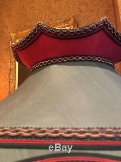 Vintage Victorian Downton Abbey Traditional Green /Red 100% Moire Silk Lampshade