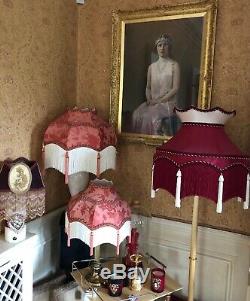 Vintage Victorian Downton Abbey Traditional Reds Brocade silk scollop Lampshade