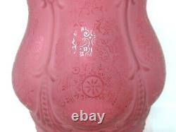 Vintage Victorian Etched Red Cranberry Glass Lamp Shade Chimney