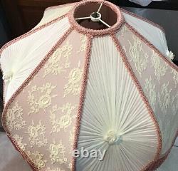 Vintage Victorian French Floral Lamp Shade Pink Fringe Chiffon