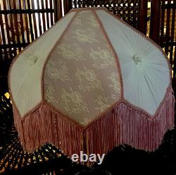 Vintage Victorian French Floral Lamp Shade Pink Fringe Chiffon