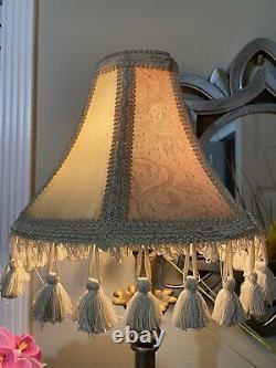 Vintage Victorian French Lamp Shade Only Panel Fringe Tassel Cream Floral