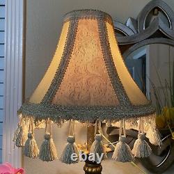 Vintage Victorian French Lamp Shade Only Panel Fringe Tassel Cream Floral