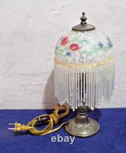 Vintage Victorian Frosted Globe Shade Accent Lamp withFringe