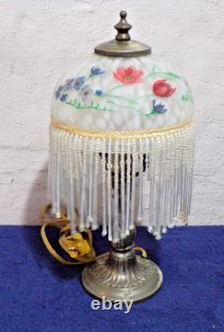 Vintage Victorian Frosted Globe Shade Accent Lamp withFringe