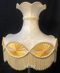 Vintage Victorian Lamp Shade Floral Silk Scalloped Tassel Bell Shade 22W 18.5H