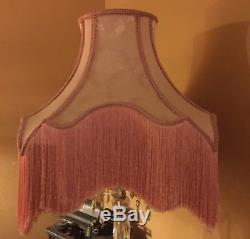 Vintage Victorian Lamp Shade Rose Pink Damask Scalloped Fringe 12 inches Tall