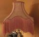 Vintage Victorian Lamp Shade Rose Pink Damask Scalloped Fringe 12 Inches Tall
