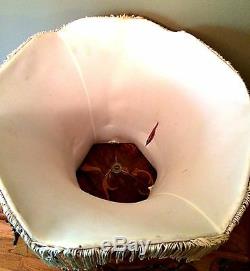 Vintage Victorian Lamp Shade Rose Pink Damask Scalloped Fringe 12 inches Tall