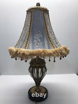 Vintage Victorian Lamp With 6 Panel Shade Fringe Decor, 23 H x 14 D