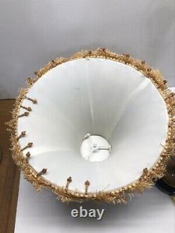 Vintage Victorian Lamp With 6 Panel Shade Fringe Decor, 23 H x 14 D