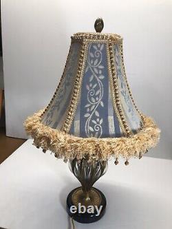 Vintage Victorian Lamp With 6 Panel Shade Fringe Decor, 23 H x 14 D