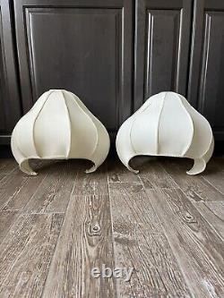 Vintage Victorian Lampshade White Fabric Clamshell 10 Panels 15 Tall Set Of 2