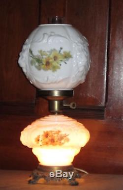 Vintage Victorian Lion Head Glass GWTW Oil Kerosene Electric Lamp Floral Shades