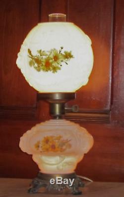 Vintage Victorian Lion Head Glass GWTW Oil Kerosene Electric Lamp Floral Shades