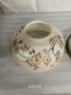Vintage Victorian Oil Lamp Pink Floral Shade