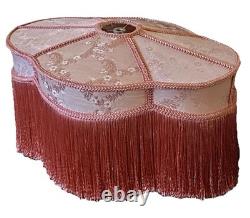 Vintage Victorian Pink Damask Boudoir Lampshade Scalloped Fringe Spider Fitter