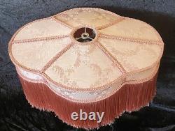 Vintage Victorian Pink Damask Boudoir Lampshade Scalloped Fringe Spider Fitter