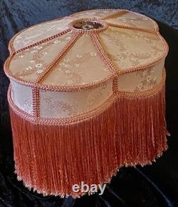 Vintage Victorian Pink Damask Boudoir Lampshade Scalloped Fringe Spider Fitter