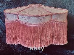 Vintage Victorian Pink Damask Boudoir Lampshade Scalloped Fringe Spider Fitter