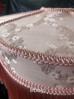 Vintage Victorian Pink Damask Boudoir Lampshade Scalloped Fringe Spider Fitter