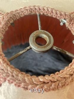 Vintage Victorian Pink Damask Boudoir Lampshade Scalloped Fringe Spider Fitter