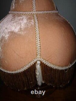 Vintage Victorian Pinkish/Marve Velvet Lamp Shade With Fringe & Tassels Padded