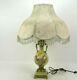 Vintage Victorian Porcelain Floral Table Lamp 25.5 Tall With Scalloped Shade
