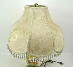 Vintage Victorian Porcelain Floral Table Lamp 25.5 Tall With Scalloped Shade