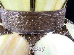 Vintage Victorian Slag Glass Carmel/Green Lamp Shade