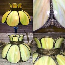 Vintage Victorian Slag Stained Glass Hanging Ceiling Light Table Lamp Shade