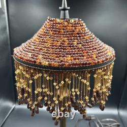 Vintage Victorian Style Boudoir Lamp Amber Panel Beaded Shade MCM Stand 20