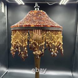 Vintage Victorian Style Boudoir Lamp Amber Panel Beaded Shade MCM Stand 20