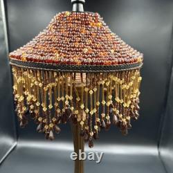 Vintage Victorian Style Boudoir Lamp Amber Panel Beaded Shade MCM Stand 20