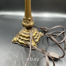 Vintage Victorian Style Boudoir Lamp Amber Panel Beaded Shade MCM Stand 20