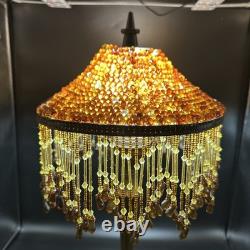 Vintage Victorian Style Boudoir Lamp Amber Panel Beaded Shade MCM Stand 20