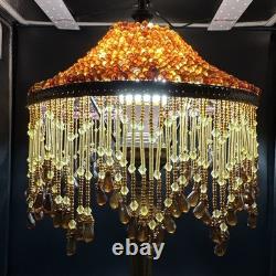 Vintage Victorian Style Boudoir Lamp Amber Panel Beaded Shade MCM Stand 20
