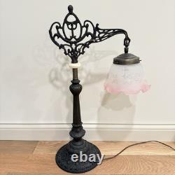 Vintage Victorian Style Bridge Table Lamp Art Nouveau Pink Shade Floral