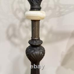 Vintage Victorian Style Bridge Table Lamp Art Nouveau Pink Shade Floral